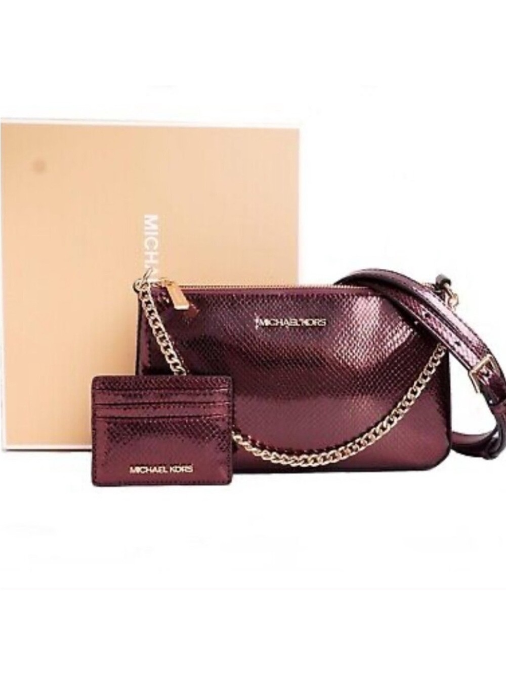 Michael Kors Metallic Oxblood Embossed Leather Boxed Gift Set NEW